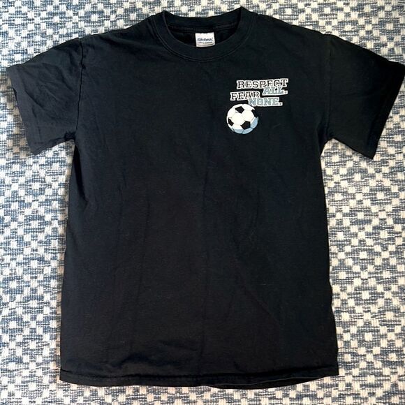 Gildan Short Sleeve Small Black Blue White Cotton Soccer T-Shirt Respect All Fea - Picture 2 of 5